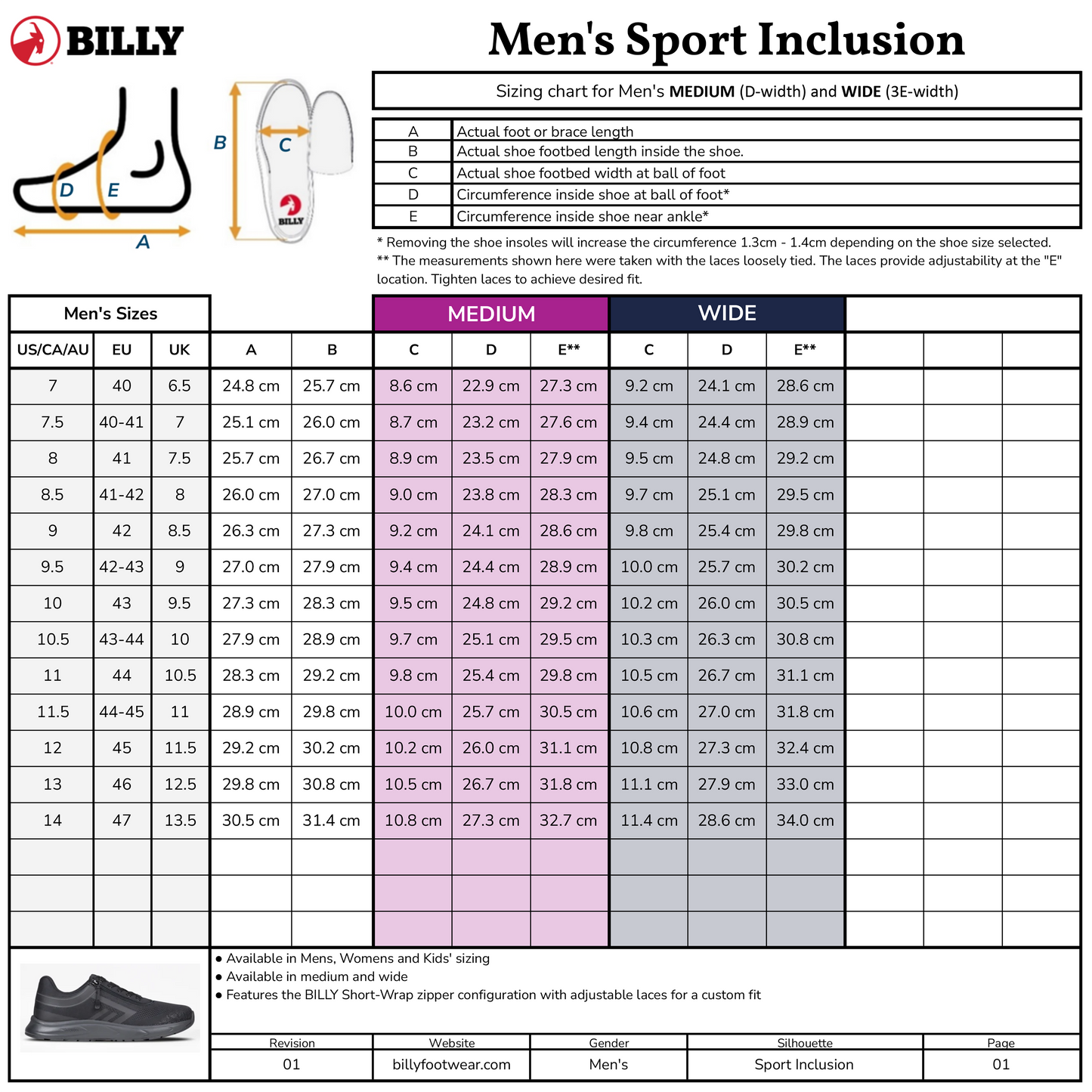 Men's Black to the Floor BILLY Sport Inclusion