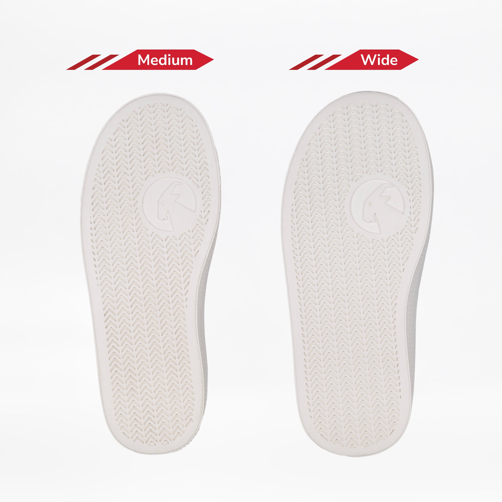 Two White/Black BILLY CS High soles from BILLY Footwear are side by side on a white background. The left is labeled Medium, the right Wide, showing the width difference in kids' high top sneakers.