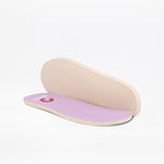 A pair of light beige insoles with light purple fabric tops from BILLY Footwear are shown on a white background—ideal for pairing with the Lilac BILLY Retro Jogger.