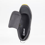 The Men's Charcoal/Yellow BILLY Inclusion Trail by BILLY Footwear features a textured gray upper, easy on/off zipper flap partially open to show the branded insole, yellow accents on the toe, and a hiking-inspired sneaker design.